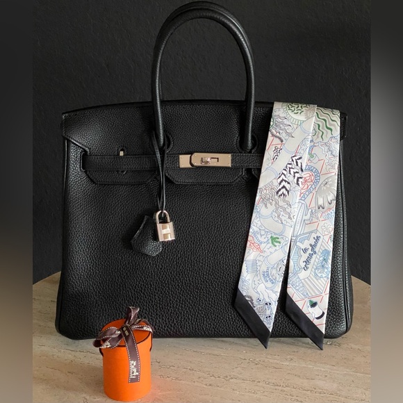 Hermès SPLASH PARK Silk Twilly Scarf in Gris Perle, Vert and Noir - Picture 3 of 9